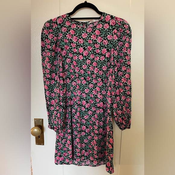 Zara Pink Rose Floral Long Sleeve Mini Dress - Size S - Picture 4 of 5